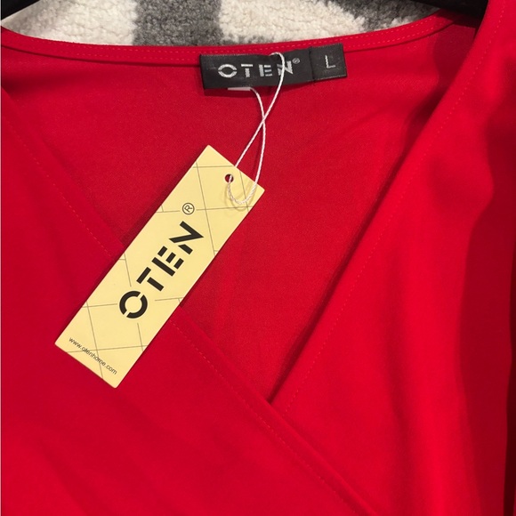 Red Size L Cocktail Dress/ work dress/ Faux wrap dress - Picture 2 of 3